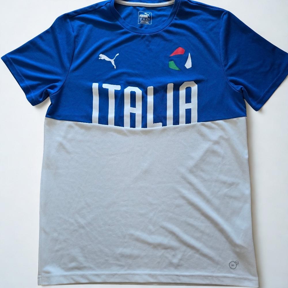 Puma Blue and White Italia Crew Neck Shirt